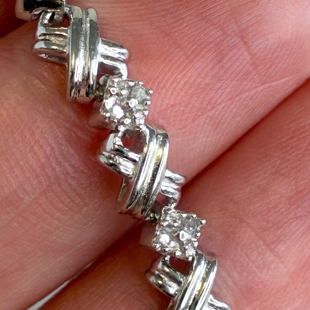 Vintage Tennis Bracelet 925 Sterling Silver X O Diamond Link 6.5"